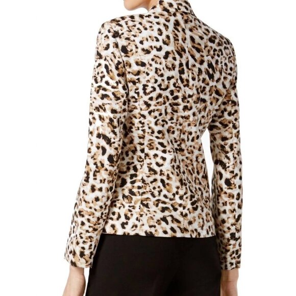 CALVIN KLEIN Petite Leopard Animal Print Notched Lapel Long Sleeve Suit Blazer - Picture 2 of 3